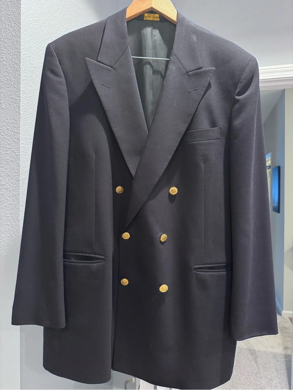 Vintage Brooks Brothers 43L Navy 100% Wool Double Breasted Blazer